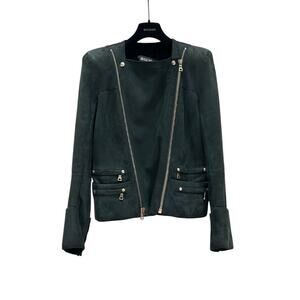 Balmain Green Shearling Biker Jacket - Size 38